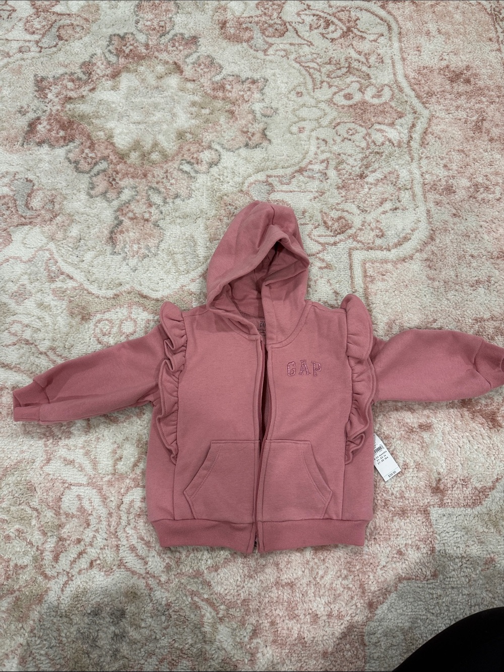 GAP Pink Ruffle Hooded Zip-Up Sweatshirt